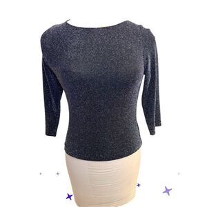 Xscape Sparkle Top Black Medium  3/4 Sleeves Pullover Occasion Party NYE